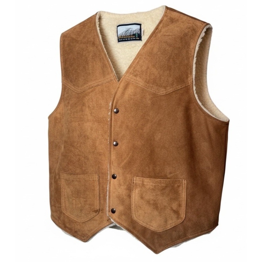 Vintage 80s Fieldmaster Suede Leather Vest Sherpa Lined Ranch Western Men's Sz L